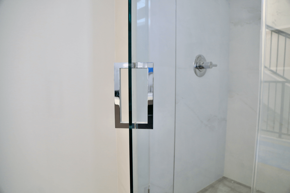 Shower door glass thickness and chrome door handle for modern look installer